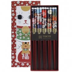 5 párů hůlek v dárkové krabičce "červená kočička Lucky Cat" - Tokyo Design