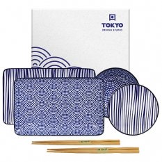 Sushi set pro dva vzor modrý Nippon v dárkové krabici (2 x 20,3x12,8cm + 2 x 9,3cm) - Tokyo Design