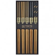 5 Pairs of Bamboo Chopsticks Black Stripe - Tokyo Design