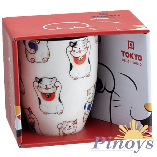 Kawaii Mug Lucky Cat in a Giftbox (380 ml), White - Tokyo Design