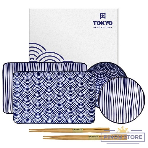 Sushi set for Two in a Giftbox, Blue Nippon (2 x 20,3x12,8cm + 2 x 9,3cm) - Tokyo Design