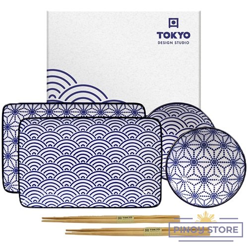 Sushi set for Two in a Giftbox, Blue Nippon (2 x 20,3x12,8cm + 2 x 9,3cm) - Tokyo Design