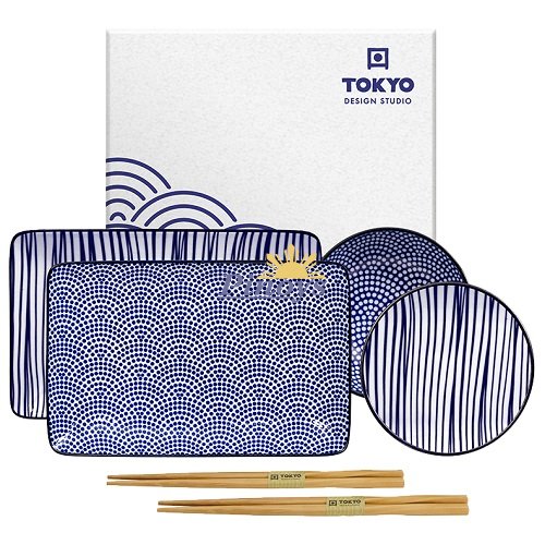 Sushi set pro dva vzoru modrý Nippon v dárkové krabici (2 x 20,3x12,8cm + 2 x 9,3cm) - Tokyo Design