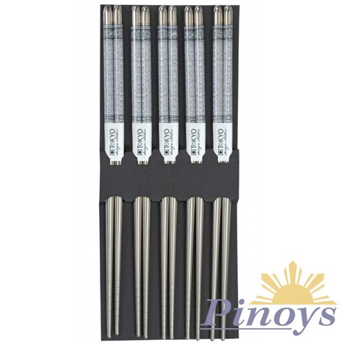 Stainless steel chopsticks blue karakusa, 5 pairs - Tokyo Design