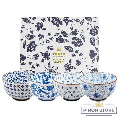 Light Blue Flower Bowl set in a Giftbox (4 x 550 ml/13x7,8cm) - Tokyo Design