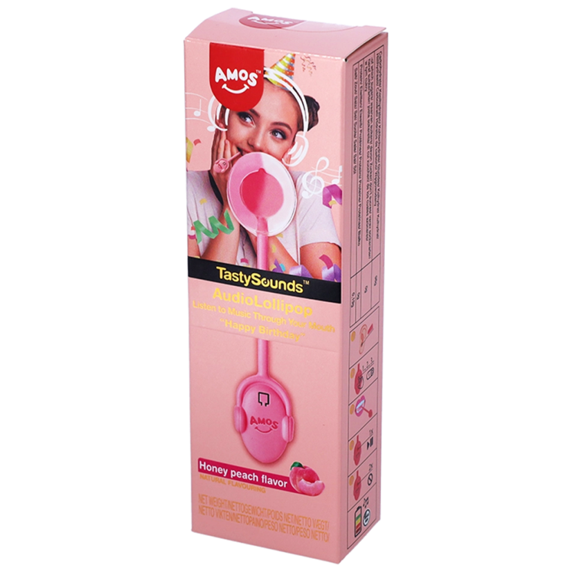 Tasty Sounds Audio Lollipop "Happy Birthday" Honey Peach 12 g - Amos