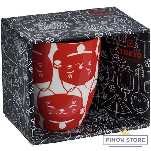 Hrnek v dárkové krabičce s červenou kočičkou "Red Maneko" (380 ml) - Tokyo Design