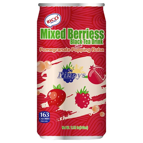Mixed Berries flavoured Bubble Black Tea Drink 340 ml - RICO