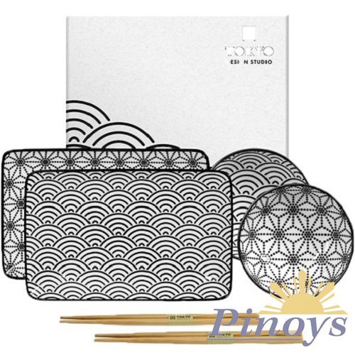 Sushi set for Two in a Giftbox, Black Nippon (2 x 20,3x12,8cm + 2 x 9,3cm) - Tokyo Design