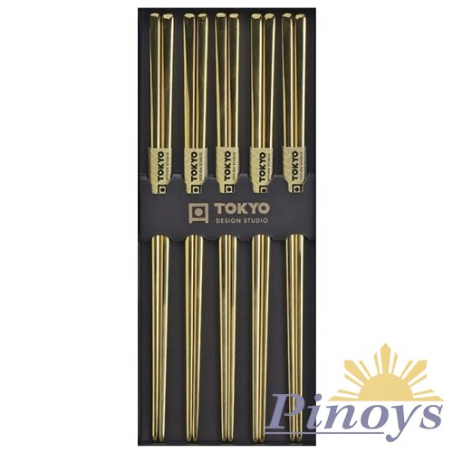 Nerezové hůlky v barvě zlata, 5 párů Tokyo Design