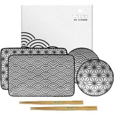 Sushi set for Two in a Giftbox, Black Nippon (2 x 20,3x12,8cm + 2 x 9,3cm) - Tokyo Design