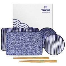 Sushi set for Two in a Giftbox, Blue Nippon (2 x 20,3x12,8cm + 2 x 9,3cm) - Tokyo Design