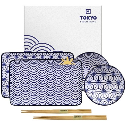 Sushi set for Two in a Giftbox, Blue Nippon (2 x 20,3x12,8cm + 2 x 9,3cm) - Tokyo Design