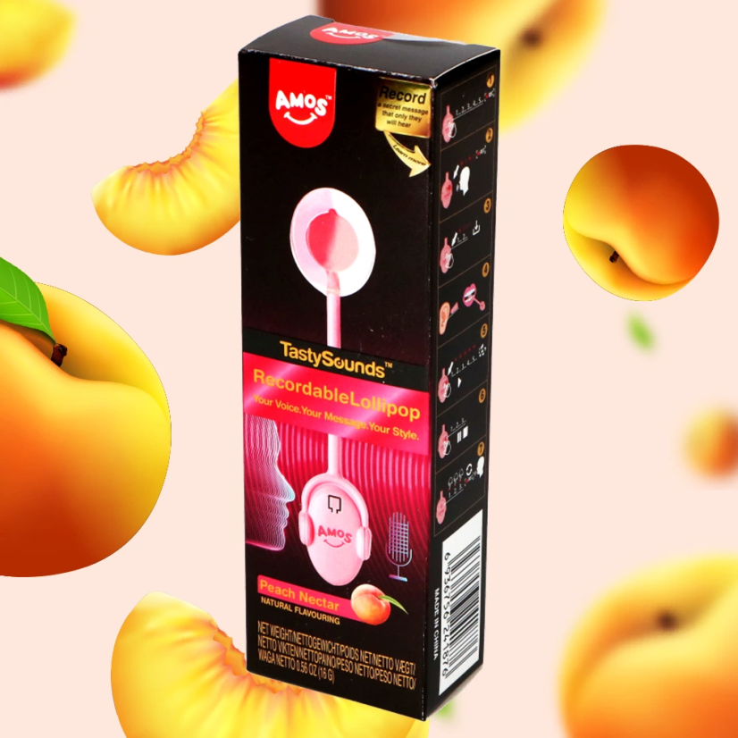 Tasty Sounds Recordable Audio Lollipop Peach  16 g - Amos