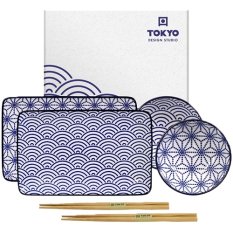 Sushi set for Two in a Giftbox, Blue Nippon (2 x 20,3x12,8cm + 2 x 9,3cm) - Tokyo Design