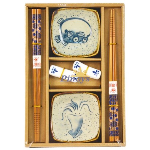 Japanese Style Dinnerware set for Two, Fish & Calamari