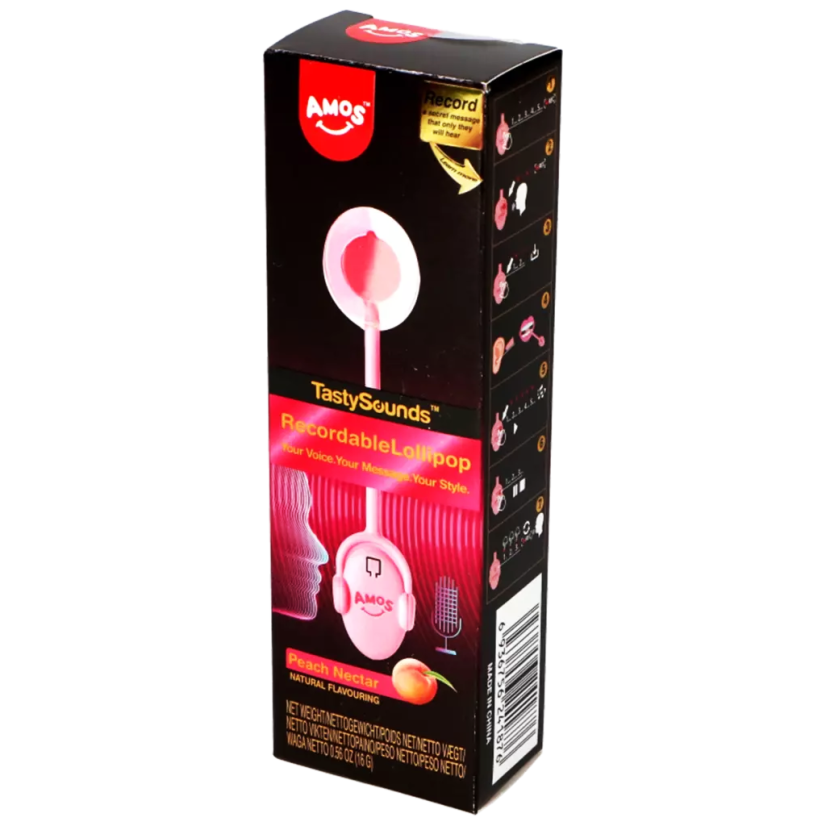 Tasty Sounds Recordable Audio Lollipop Peach  16 g - Amos
