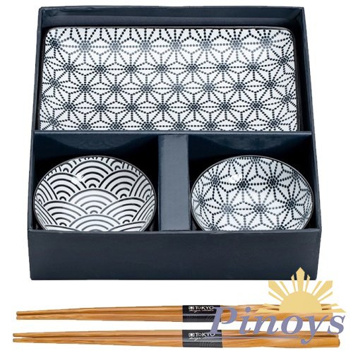 Sushi set pro dva vzor černý Nippon v dárkové krabici (2 x 20,3x12,8cm + 2 x 9,3cm) - Tokyo Design