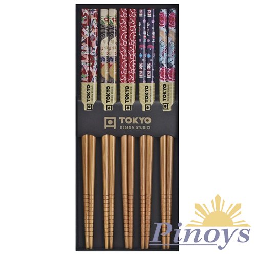 5 párů bambusových hůlek s barevnými obrázky - Tokyo Design