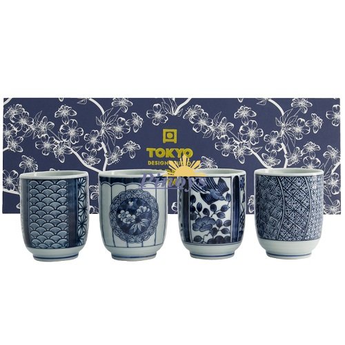 Blue Flower Teacup set in a Giftbox (4 x 160 ml/6,5x7,5cm) - Tokyo Design