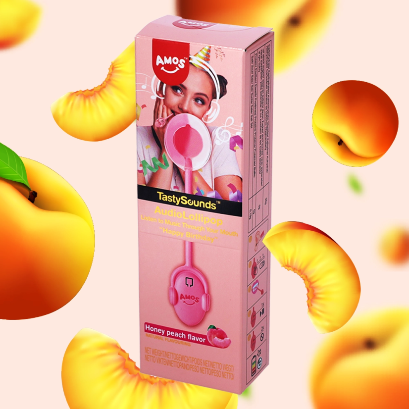 Tasty Sounds Audio Lollipop "Happy Birthday" Honey Peach 12 g - Amos