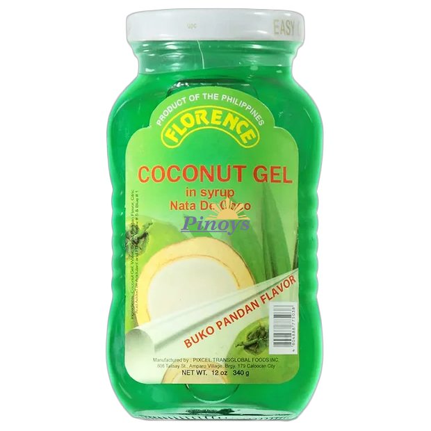 Coconut Gel with Buko Pandan Flavour, Nata de Coco 340 g - Florence