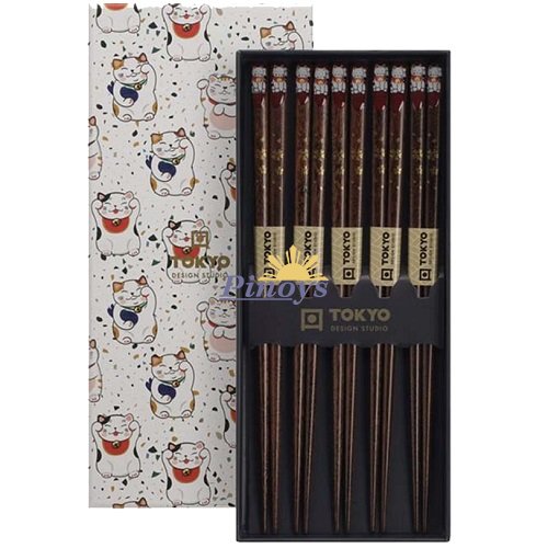 Chopstick Giftbox Lucky Cat, White 5 pairs - Tokyo Design