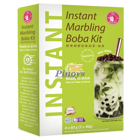 Instant Matcha Bubble Tea Kit, Boba 240 g (4x60g) - O's Bubble
