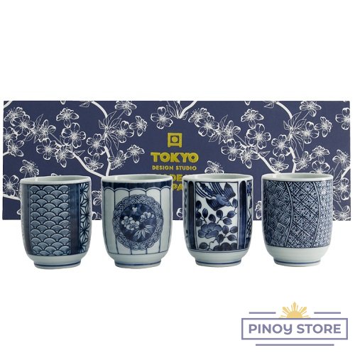 Blue Flower Teacup set in a Giftbox (4 x 160 ml/6,5x7,5cm) - Tokyo Design