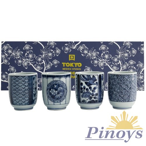 Blue Flower Teacup set in a Giftbox (4 x 160 ml/6,5x7,5cm) - Tokyo Design