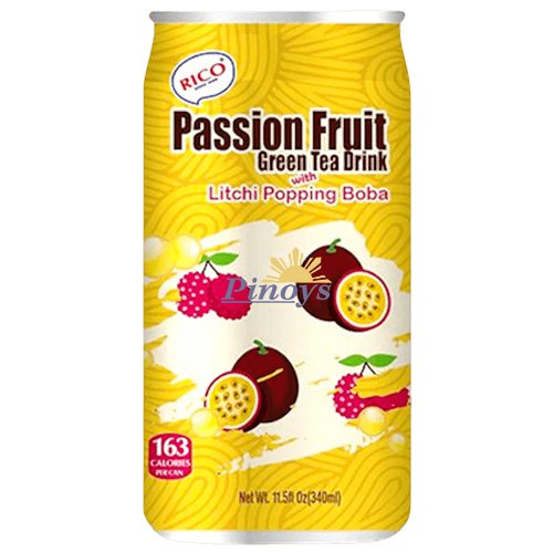 Passion Fruit Green Tea Drink with Lychee Popping Bobba 340 ml - RICO