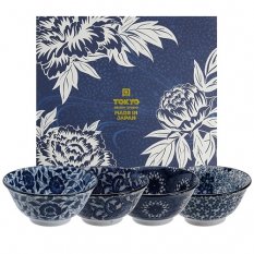 Sada modrých květinových misek v dárkové krabici (4 x 550 ml/14,8x6,8cm) - Tokyo Design