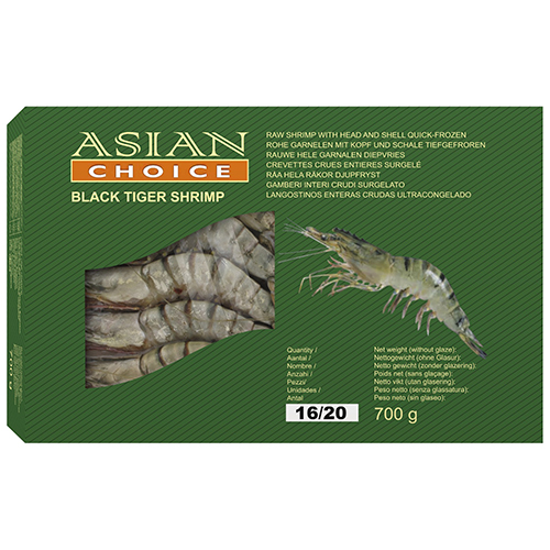 Black Tiger Shrimps 16/20, HOSO 1 kg - Asian Choice