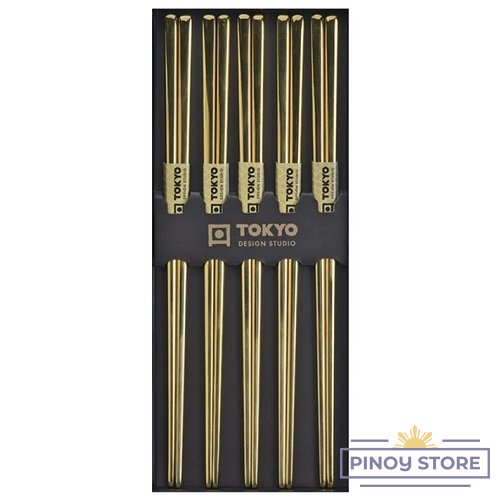 Nerezové hůlky v barvě zlata, 5 párů Tokyo Design