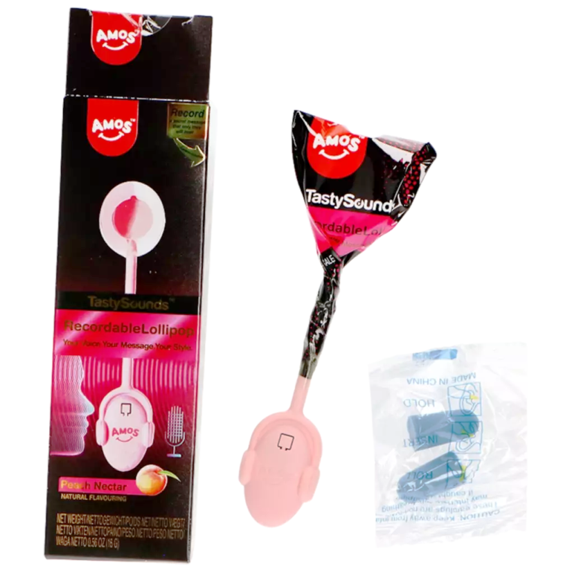 Tasty Sounds Recordable Audio Lollipop Peach  16 g - Amos