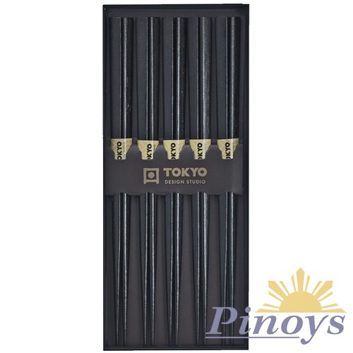 5 Pairs of Wooden Chopsticks in Black - Tokyo Design
