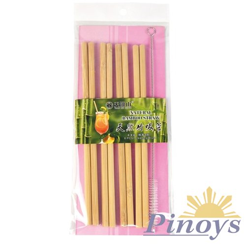 Bambusová brčka s kartáčkem, hnědá (8 ks)