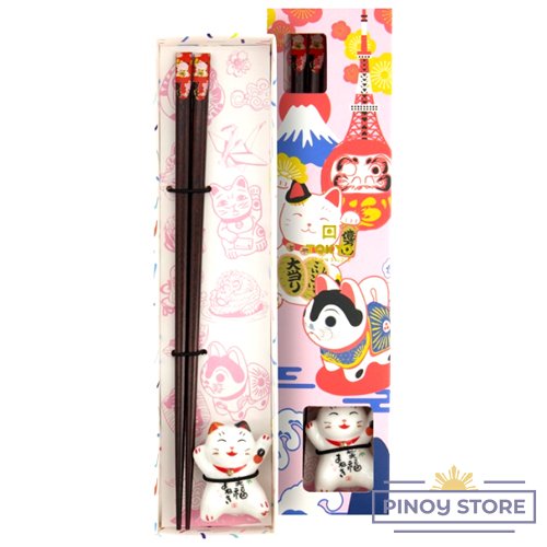 Chopstick Giftset Lucky Cat with Rest (E)- Tokyo Design