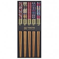 5 párů bambusových hůlek s barevnými obrázky - Tokyo Design