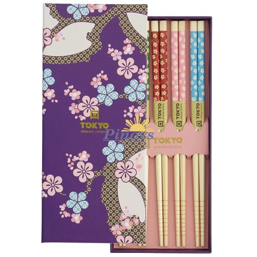 5 párů hůlek v dárkové krabičce 'Tmavě modrá sakura" - Tokyo Design