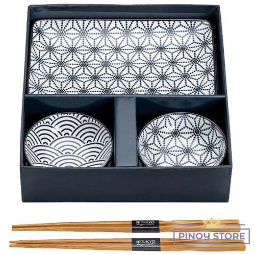 Sushi set for Two in a Giftbox, Black Nippon (2 x 20,3x12,8cm + 2 x 9,3cm) - Tokyo Design