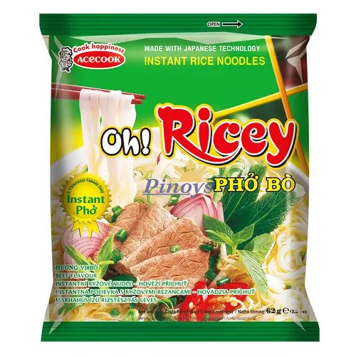 Instantní rýžové nudle Oh Ricey s hovězí příchutí 63 g -  Acecook